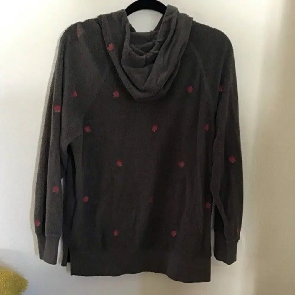 VS PINK Fleece Gray Hoodie Embroidered Roses Women's XS